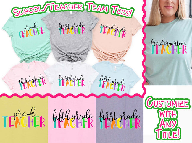 Custom Rainbow Letters School Teacher Grade Tee
