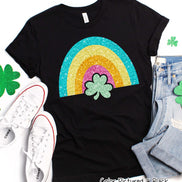 Faux Glitter Rainbow St Patricks Day Tee or Sweatshirt