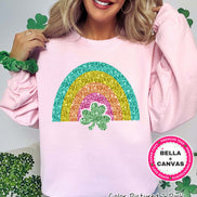 Faux Sequin Rainbow St Patricks Day Tee or Sweatshirt