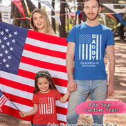 Custom Distressed White Patriotic Flag with Dad, Mom, Grandpa Etc and Kids Names Tee