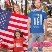 Custom Distressed White Patriotic Flag with Dad, Mom, Grandpa Etc and Kids Names Tee