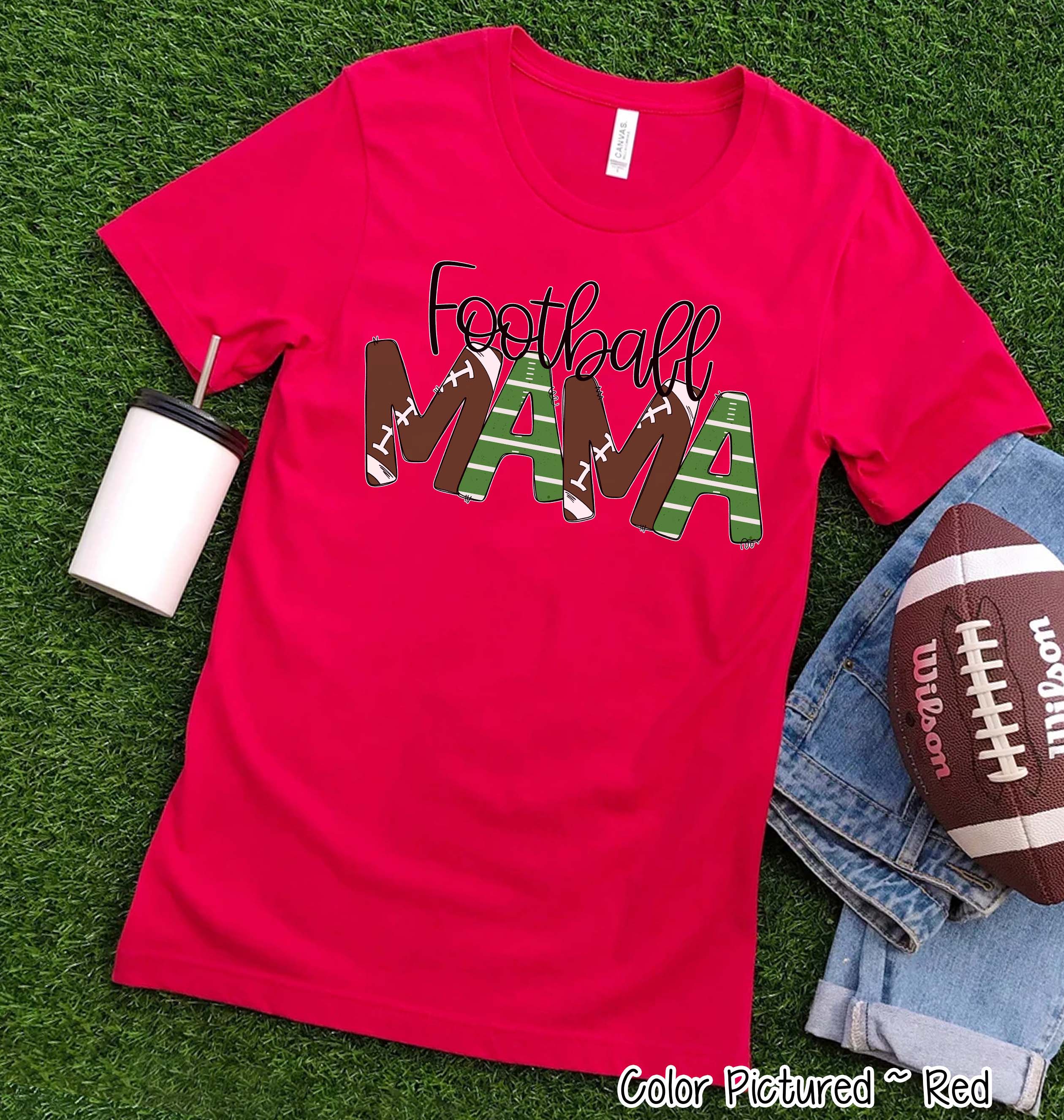Football Mama Doodle Letters Game Day Tee