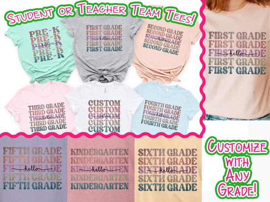 Custom Retro Mirror Hello Grade Student & Teacher Tee