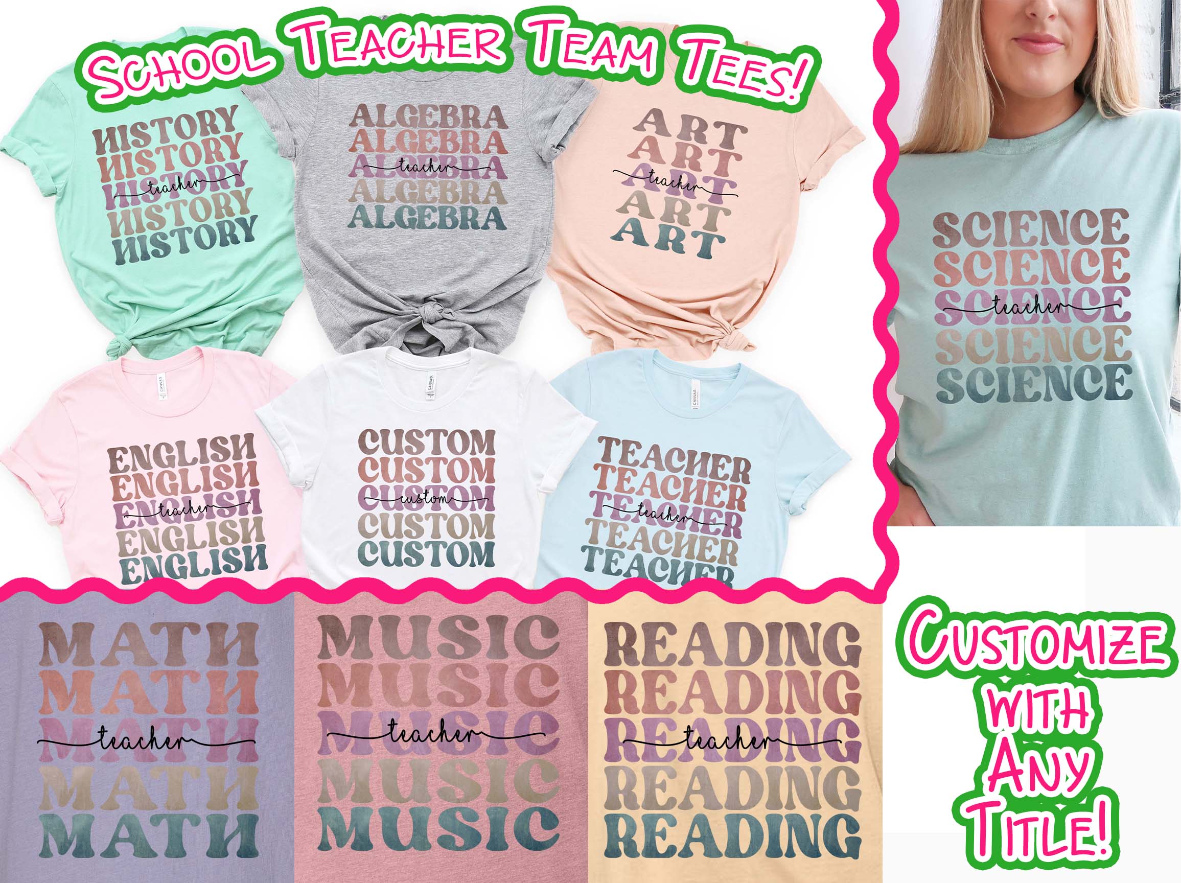 Custom Retro Mirror School Teacher Subject Tee