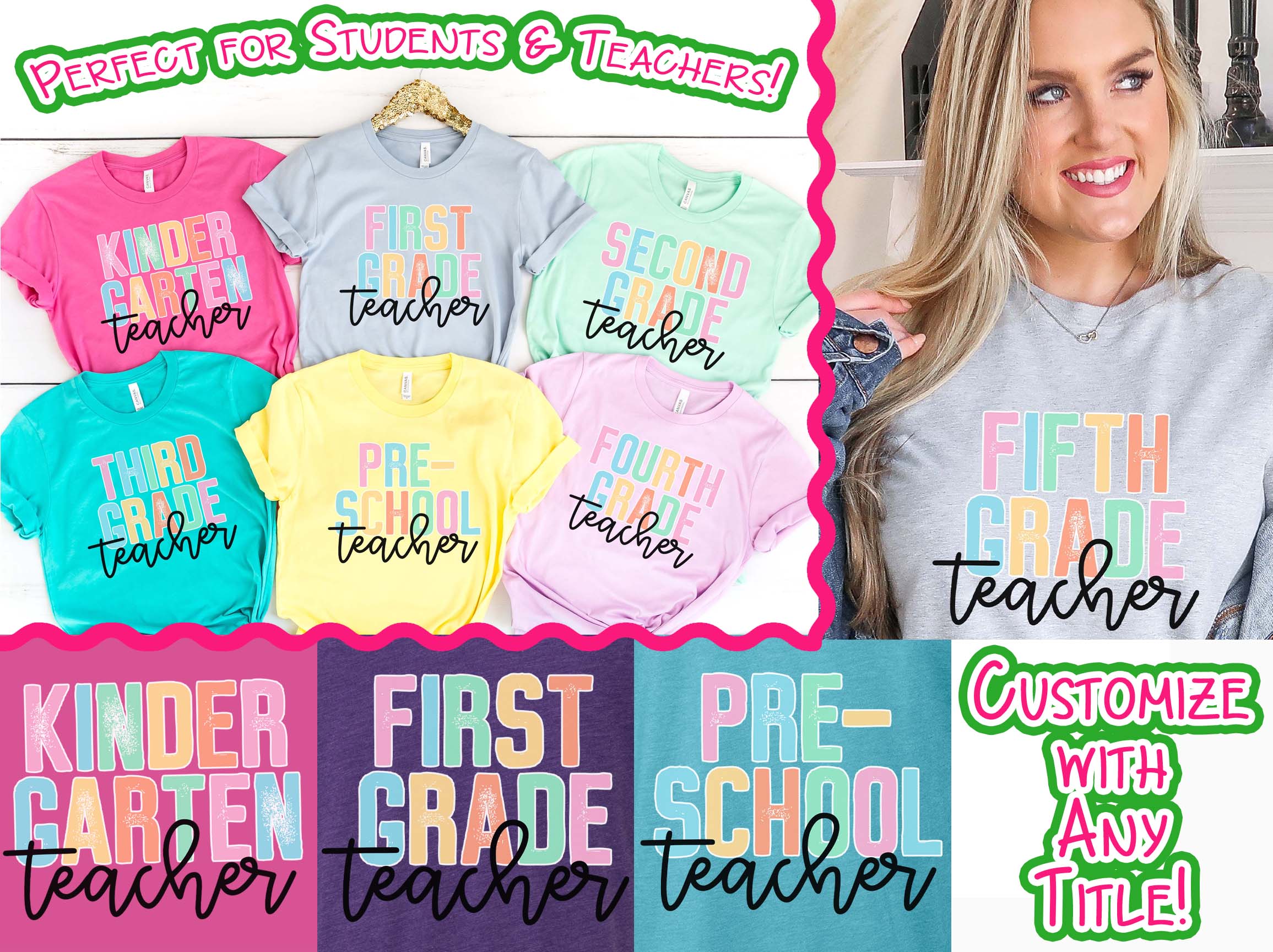 Rainbow Distressed Teacher Tee