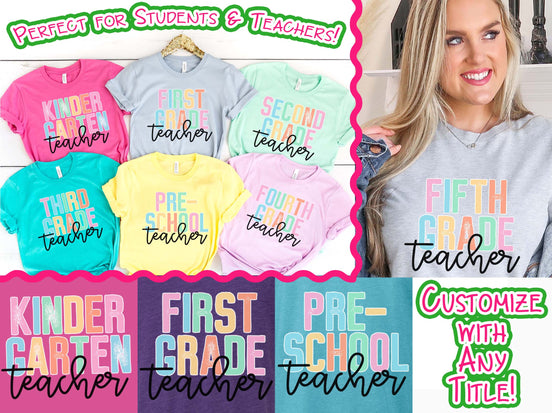 Rainbow Distressed Teacher Tee
