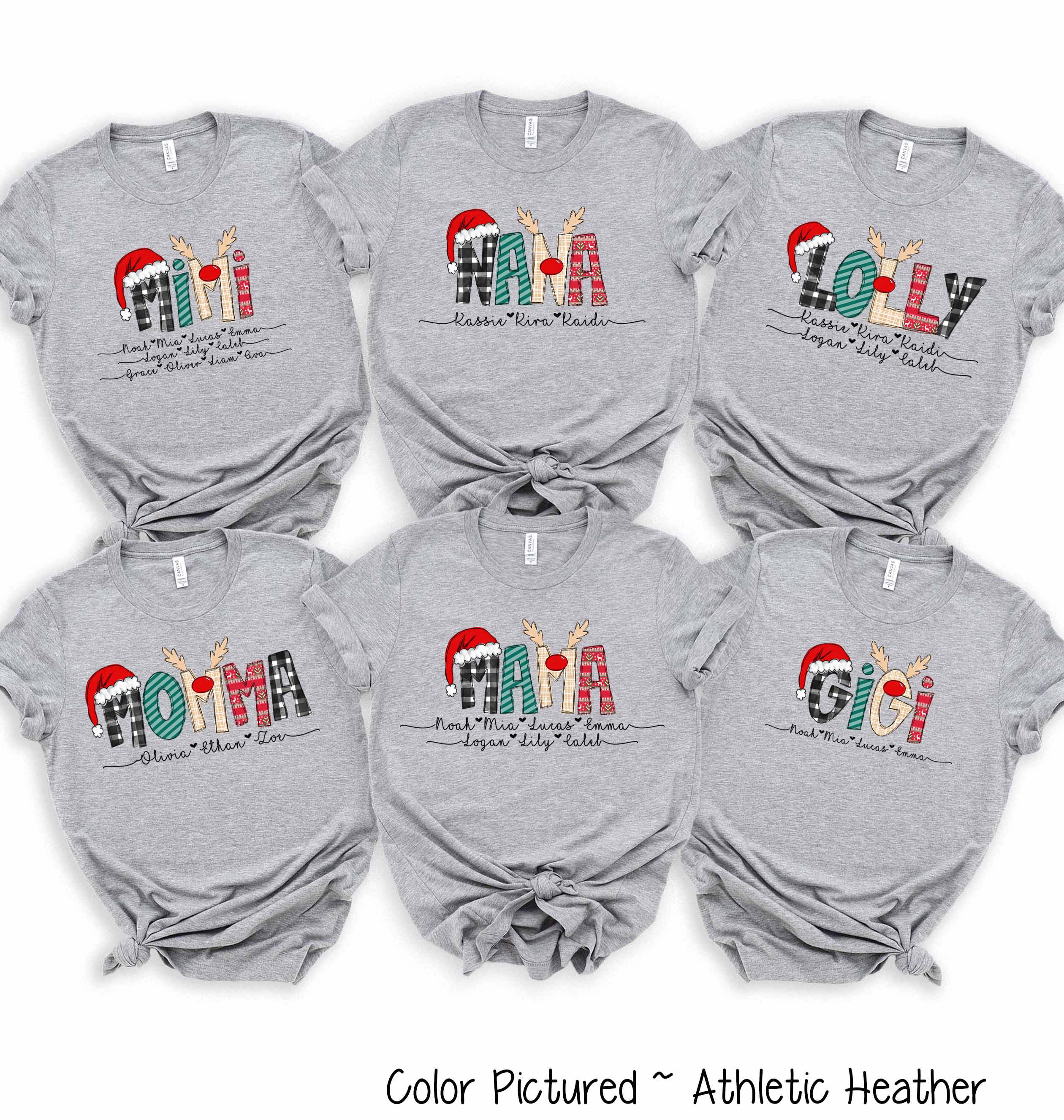 Personalized Christmas Reindeer Names with Kids/Grandkids names Tee or Sweatshirt
