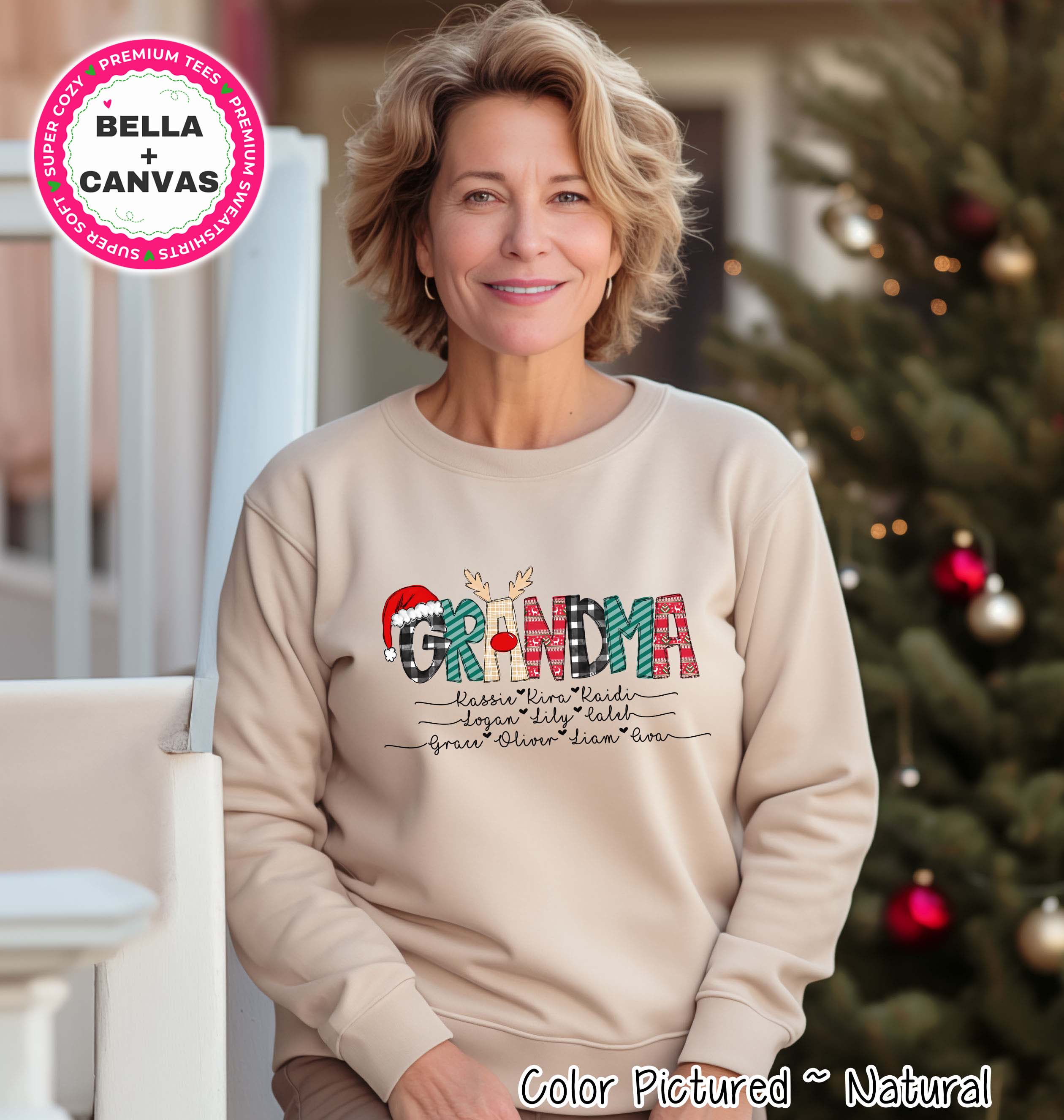 Personalized Christmas Reindeer Names with Kids/Grandkids names Tee or Sweatshirt