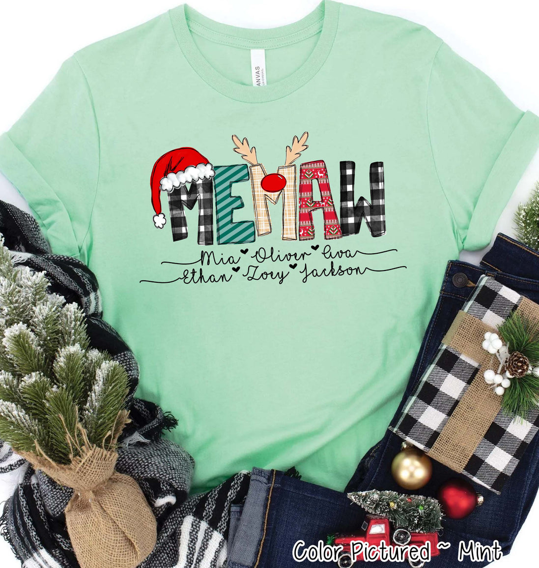 Personalized Christmas Reindeer Names with Kids/Grandkids names Tee or Sweatshirt