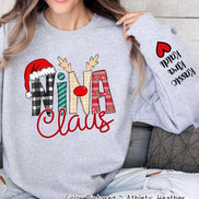 Personalized Christmas Clause Reindeer Names with Kids/Grandkids names on Sleeve Tee or Sweatshirt