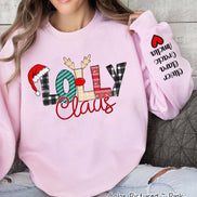 Personalized Christmas Clause Reindeer Names with Kids/Grandkids names on Sleeve Tee or Sweatshirt