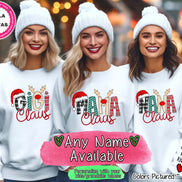 Personalized Christmas Clause Reindeer Names with Kids/Grandkids names on Sleeve Tee or Sweatshirt