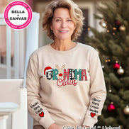Personalized Christmas Clause Reindeer Names with Kids/Grandkids names on Sleeve Tee or Sweatshirt