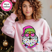 Preppy Glitter Santa Christmas Tee or Sweatshirt