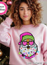 Preppy Glitter Santa Christmas Tee or Sweatshirt
