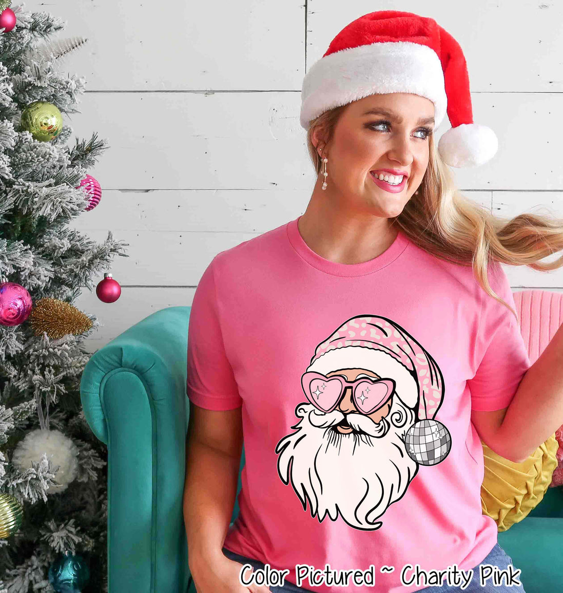 Pink Disco Santa Christmas Tee or Sweatshirt