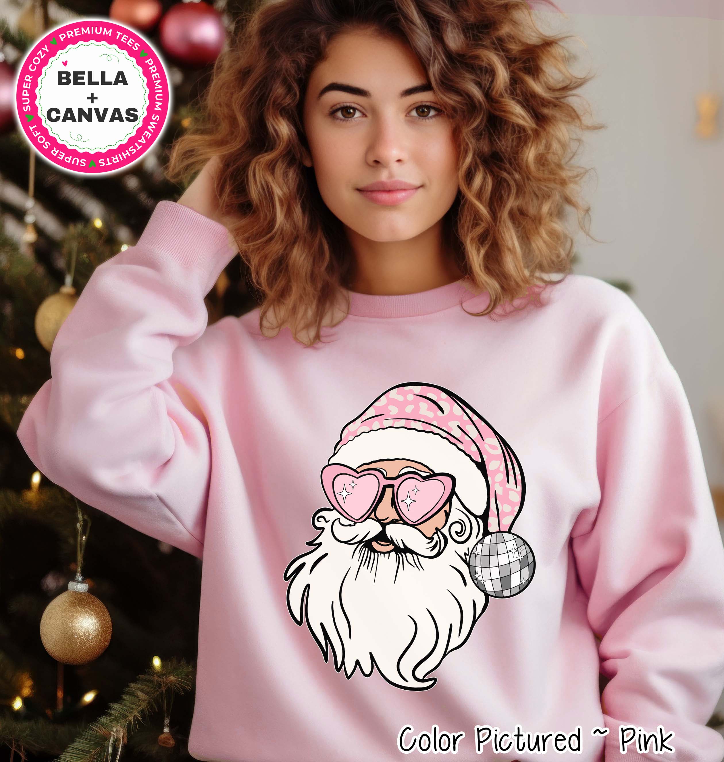 Pink Disco Santa Christmas Tee or Sweatshirt