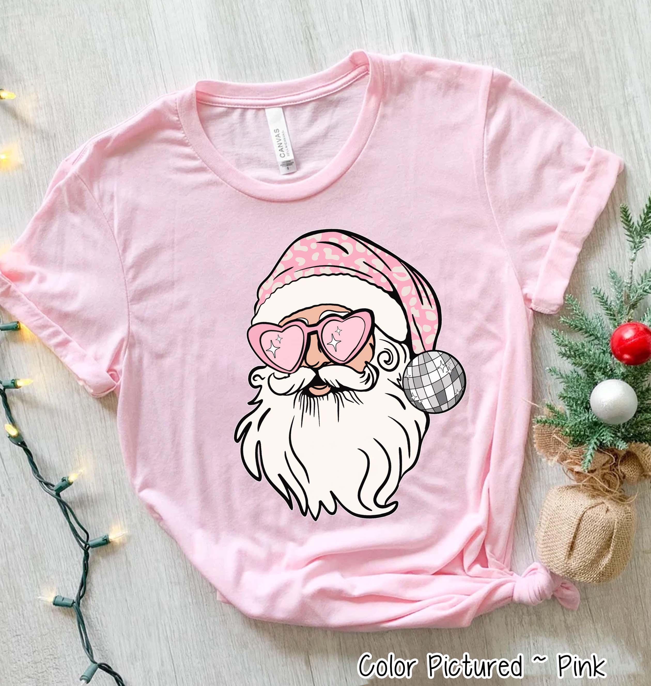 Pink Disco Santa Christmas Tee or Sweatshirt