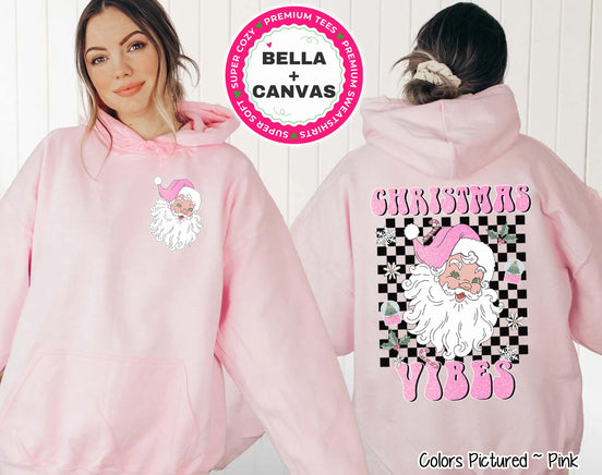 Pink Retro Christmas Vibes Santa 2 Sided Tee or Sweatshirt