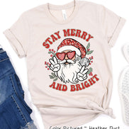 Stay Merry & Bright Preppy Santa Christmas Tee or Sweatshirt