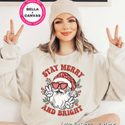 Stay Merry & Bright Preppy Santa Christmas Tee or Sweatshirt