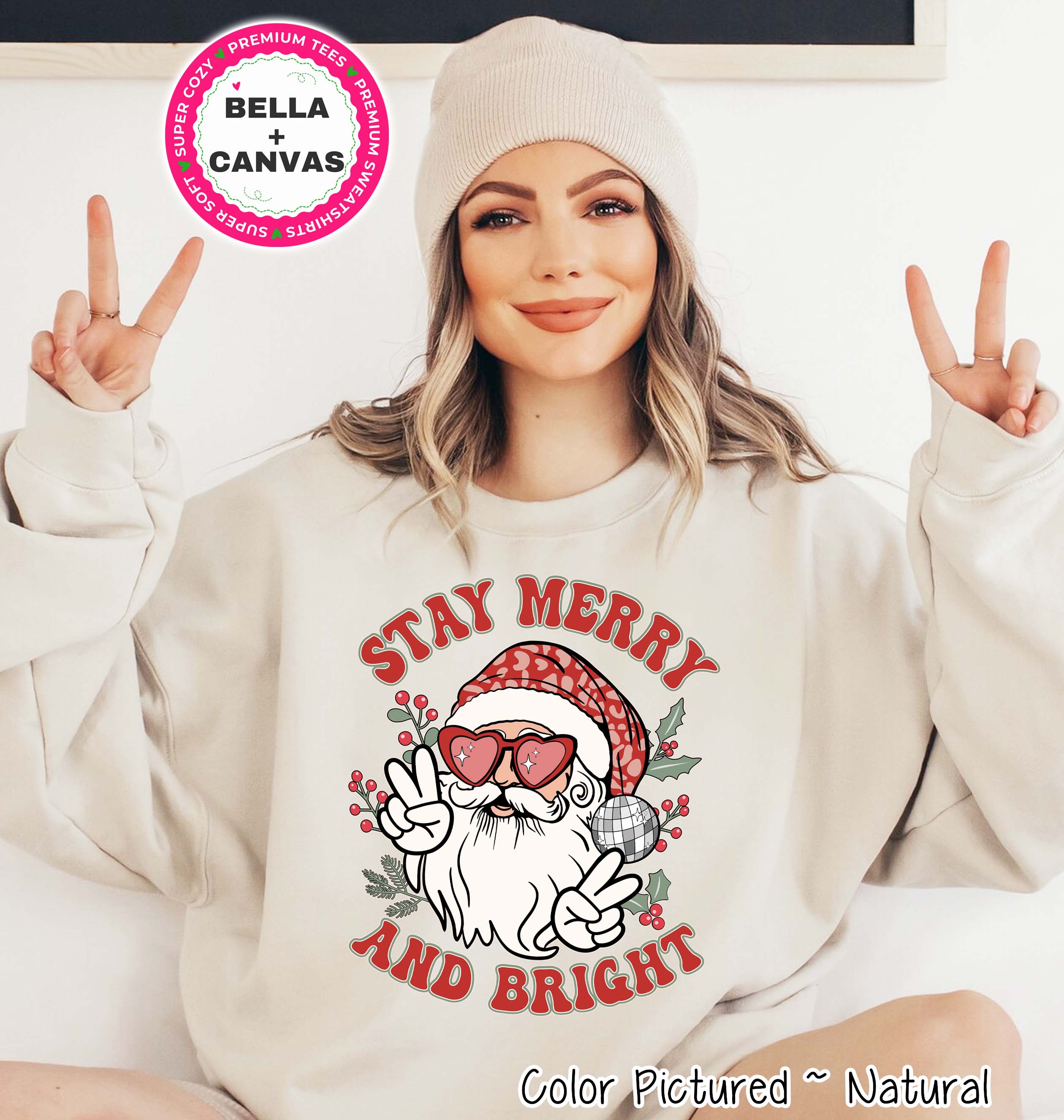 Stay Merry & Bright Preppy Santa Christmas Tee or Sweatshirt
