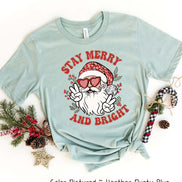 Stay Merry & Bright Preppy Santa Christmas Tee or Sweatshirt
