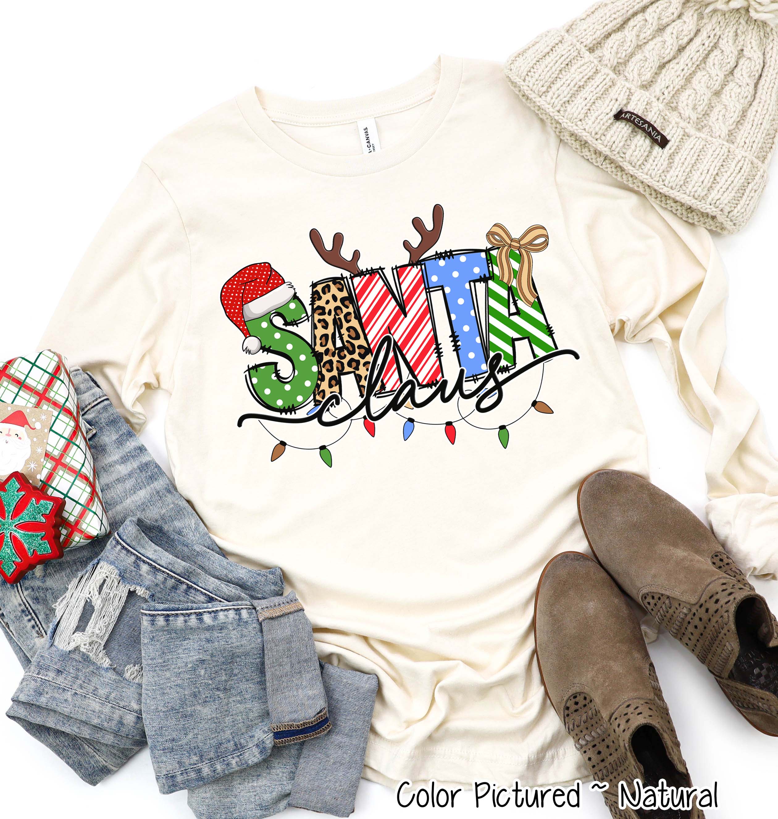 Santa Clause Doodle Christmas Tee or Sweatshirt