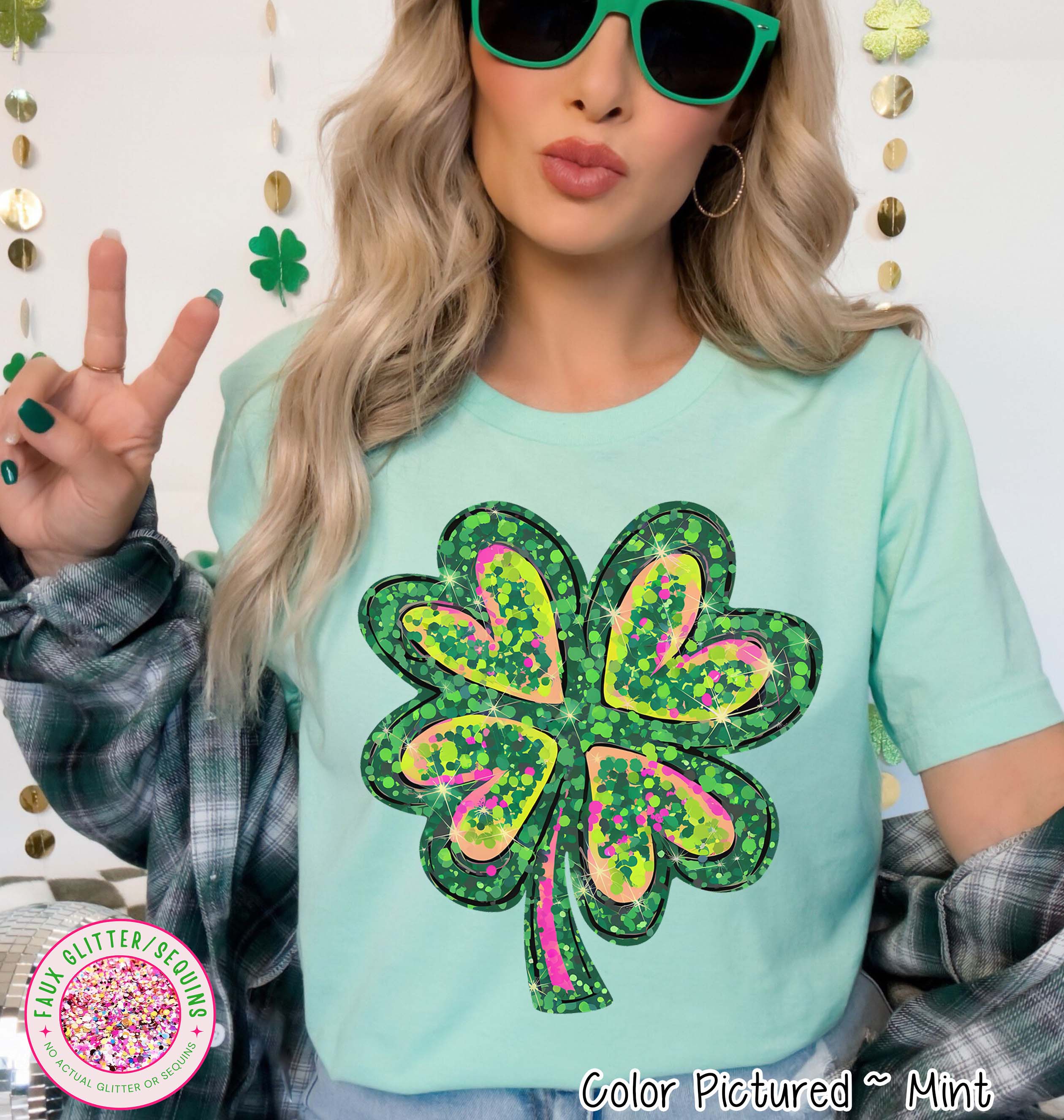 Shamrock Faux Glitter Effect St Patricks Day Tee or Sweatshirt