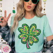 Shamrock Faux Glitter Effect St Patricks Day Tee or Sweatshirt