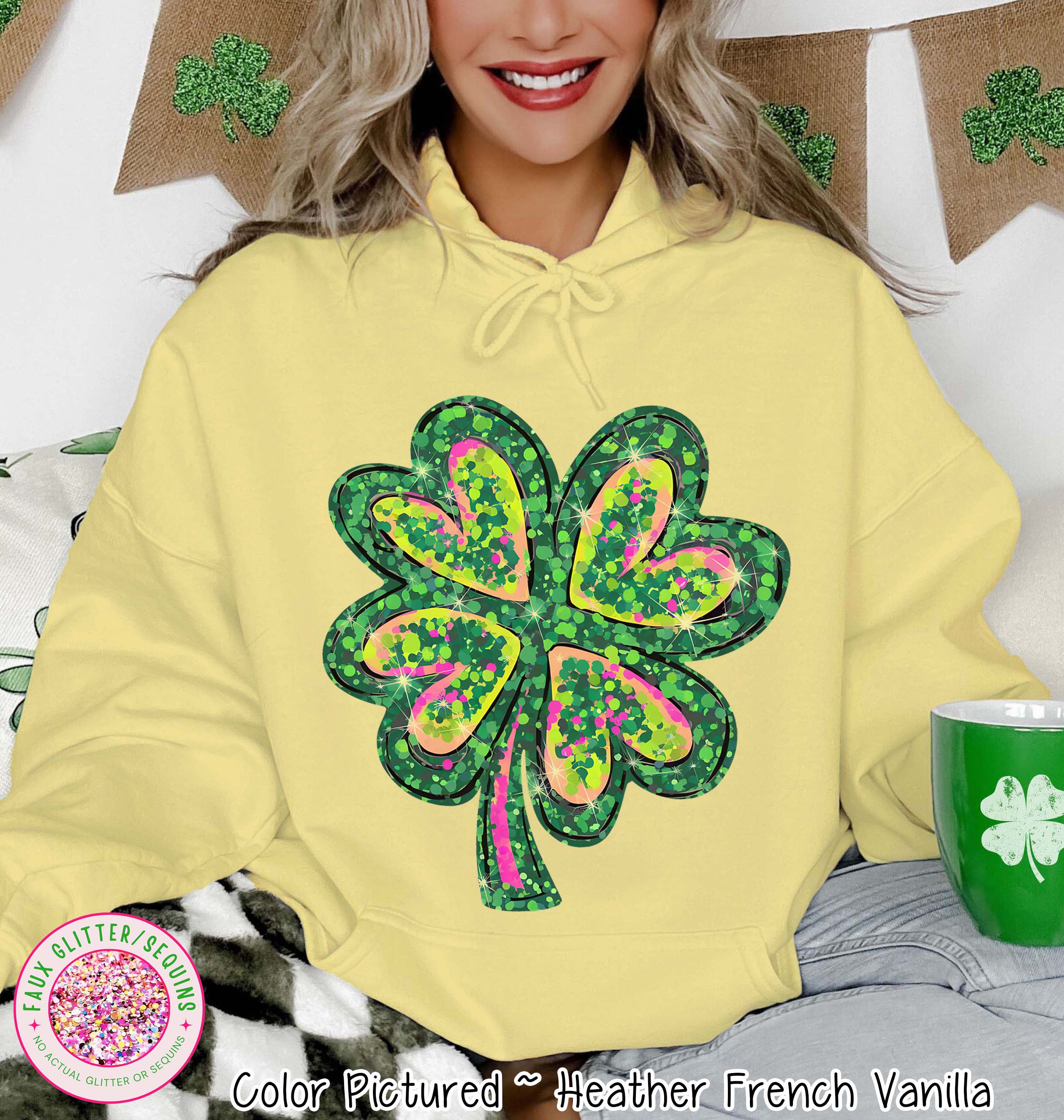 Shamrock Faux Glitter Effect St Patricks Day Tee or Sweatshirt