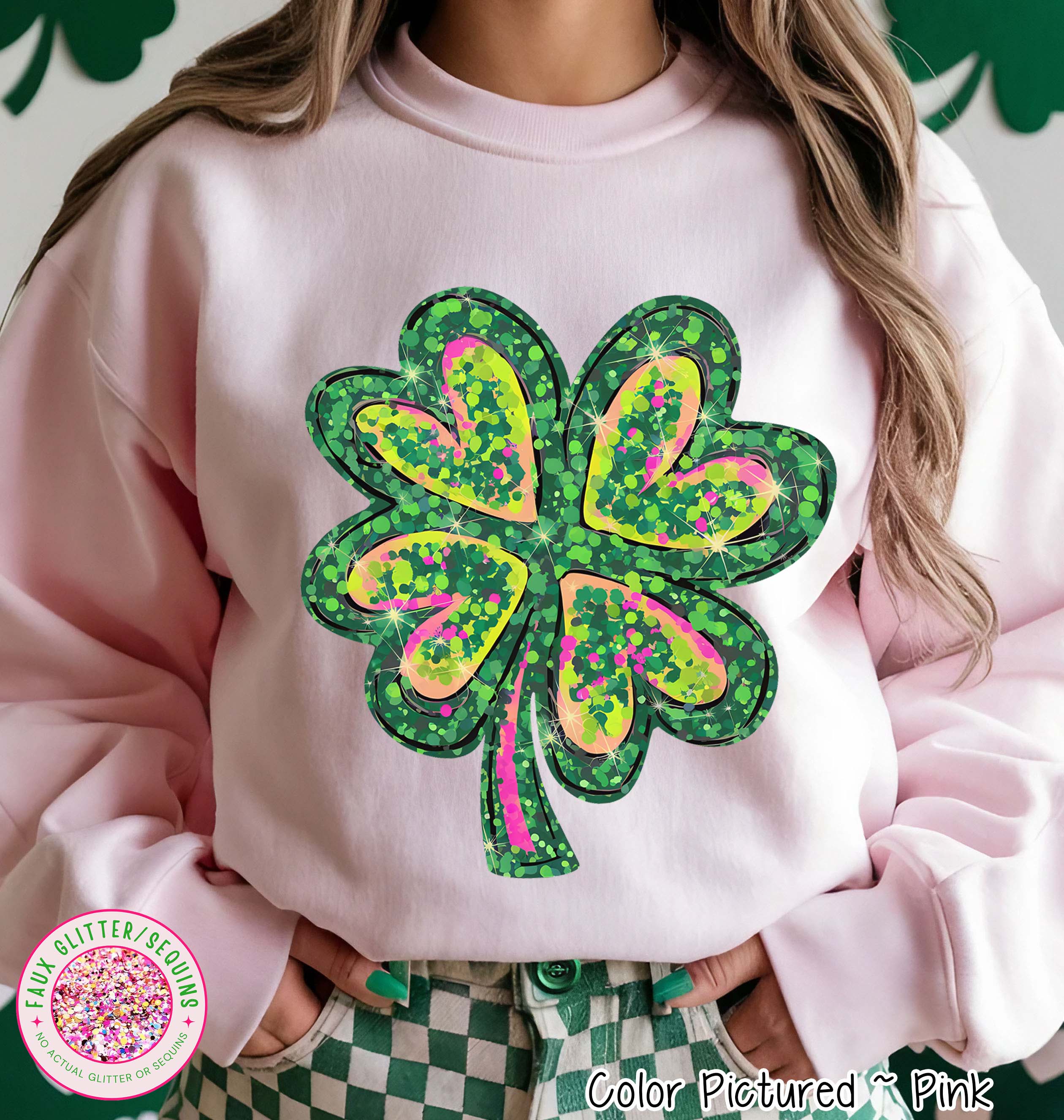 Shamrock Faux Glitter Effect St Patricks Day Tee or Sweatshirt