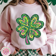 Shamrock Faux Glitter Effect St Patricks Day Tee or Sweatshirt