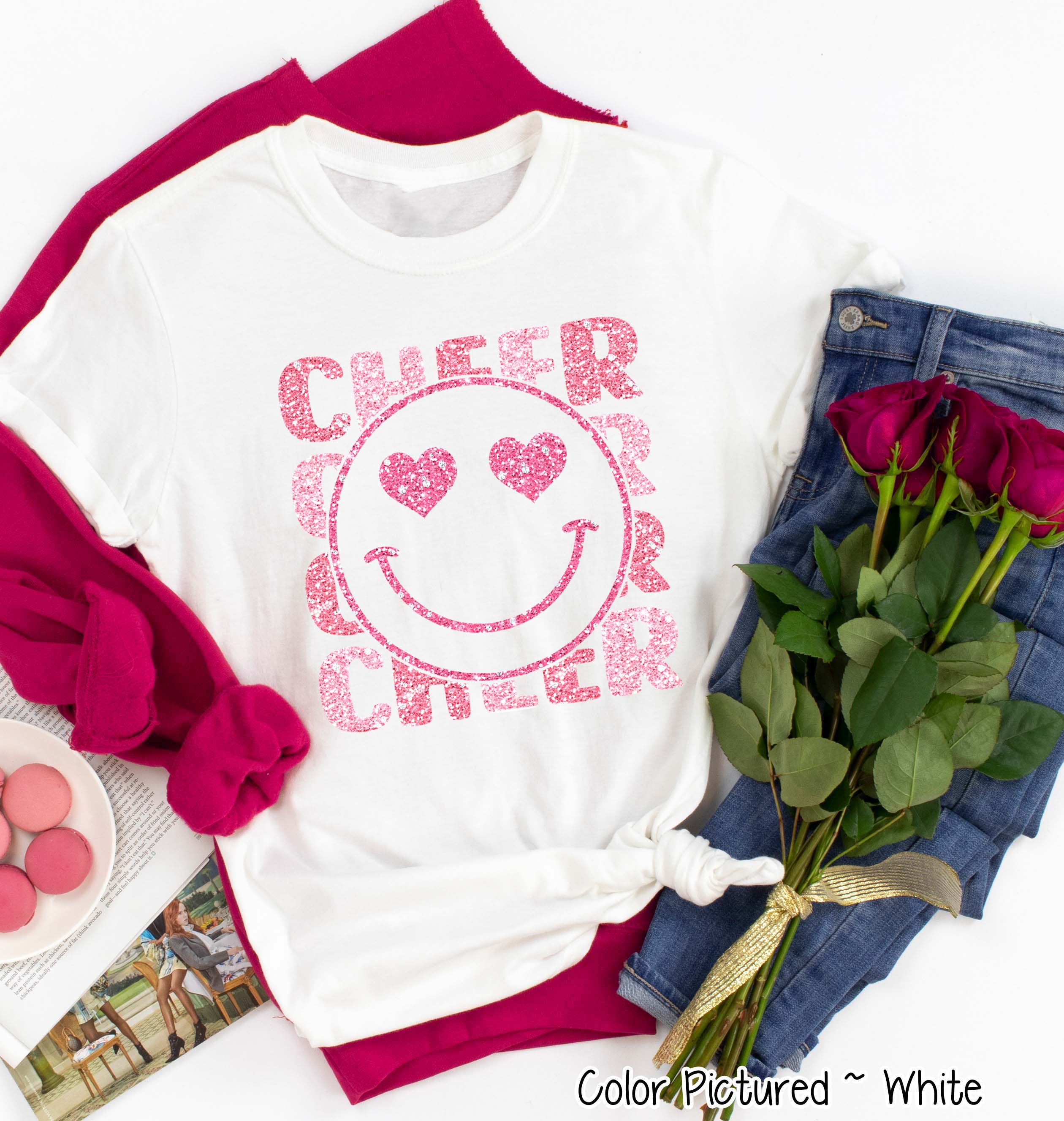 Faux Glitter Cheerleader Smile Preppy Valentine Tee or Sweatshirt