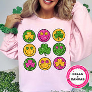 Smiles and Shamrock Faux Glitter St Patricks Day Tee or Sweatshirt