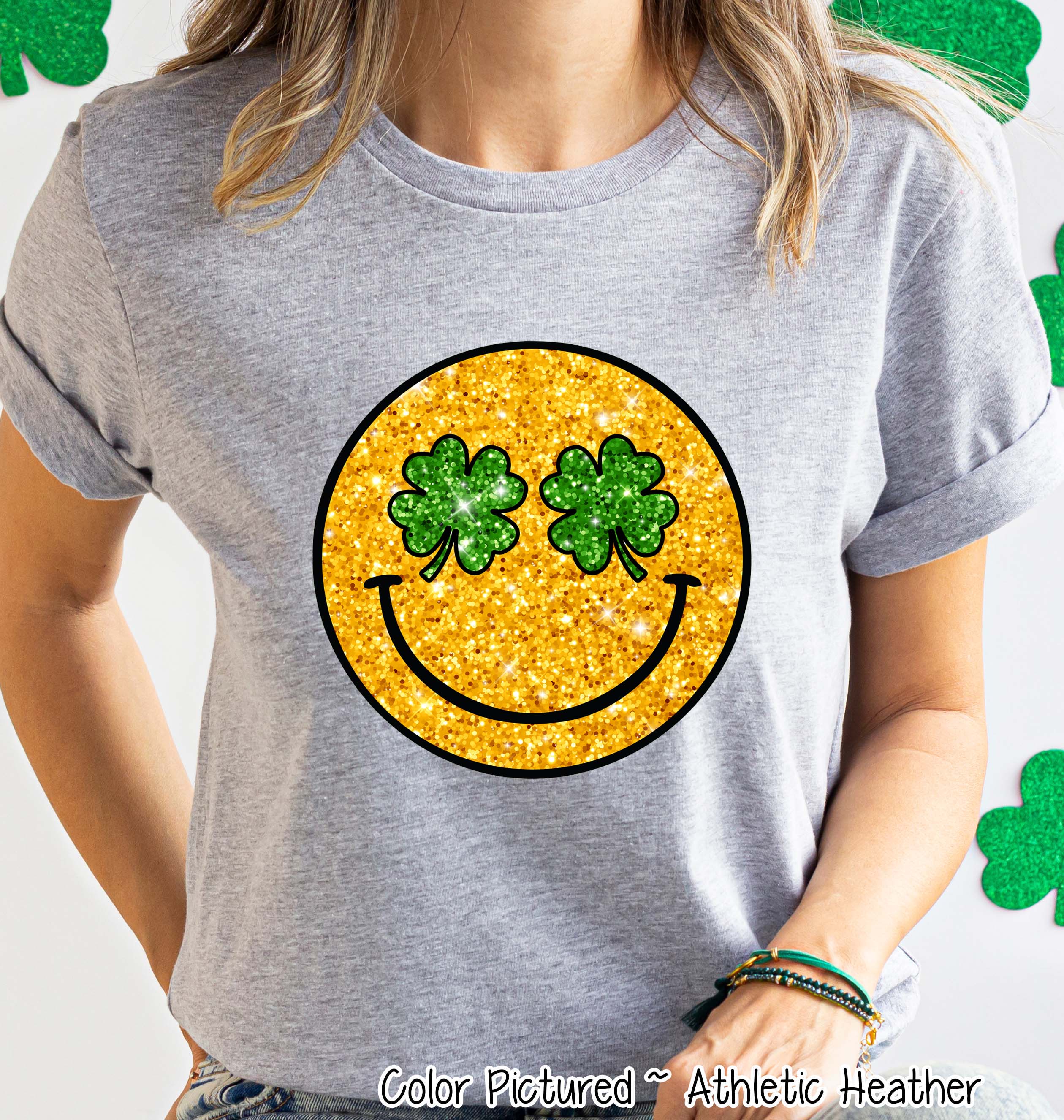 Faux Glitter Gold Smile St Patricks Day Tee or Sweatshirt