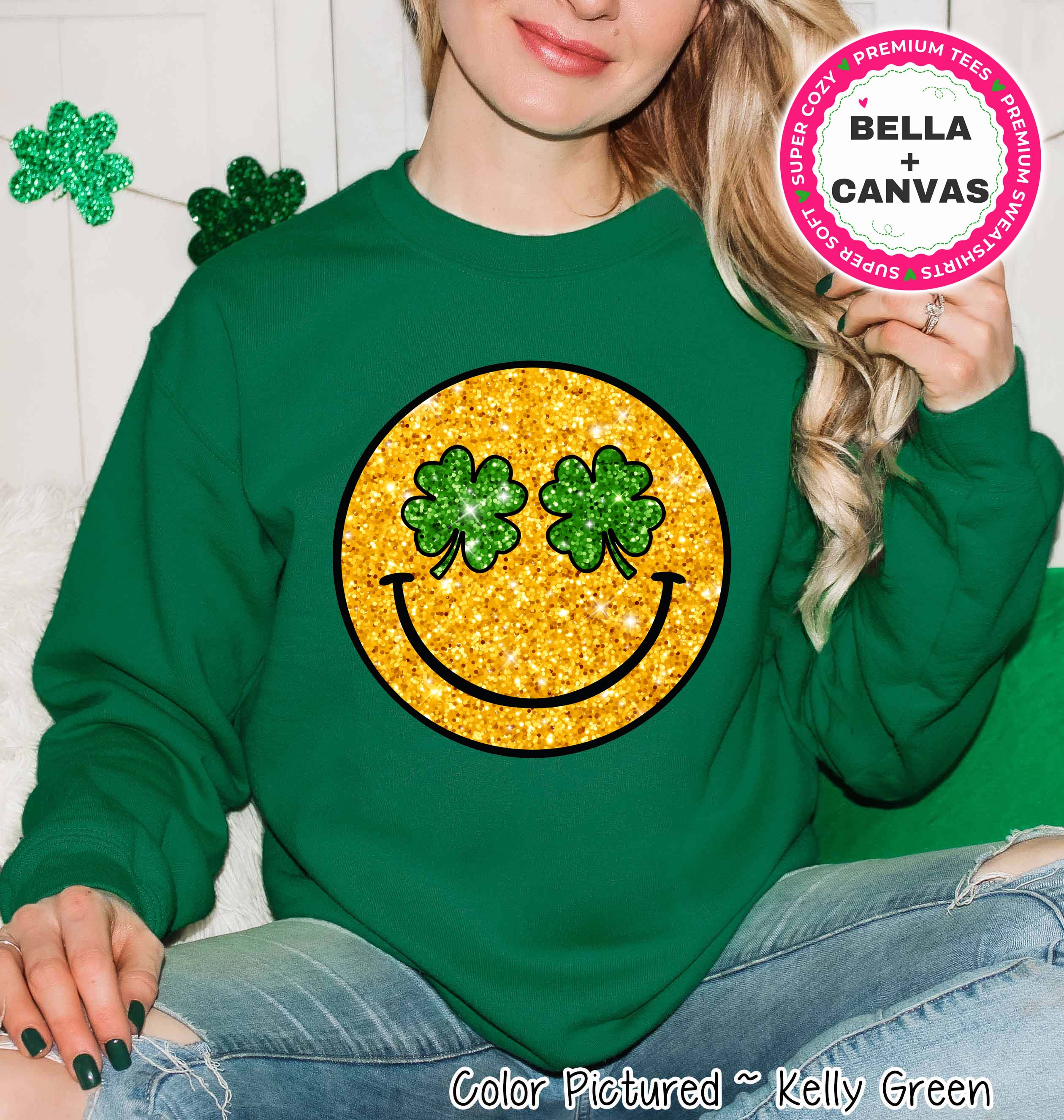 Faux Glitter Gold Smile St Patricks Day Tee or Sweatshirt