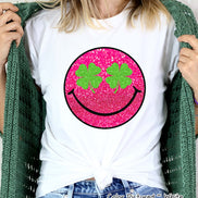 Faux Glitter Pink Smile St Patricks Day Tee or Sweatshirt