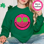Faux Glitter Pink Smile St Patricks Day Tee or Sweatshirt