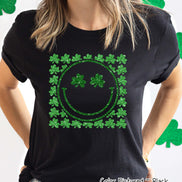 Faux Glitter Green Clover Smile St Patricks Day Tee or Sweatshirt