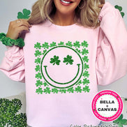 Faux Glitter Green Clover Smile St Patricks Day Tee or Sweatshirt