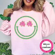 Faux Chenille Smile Face St Patricks Day Tee or Sweatshirt