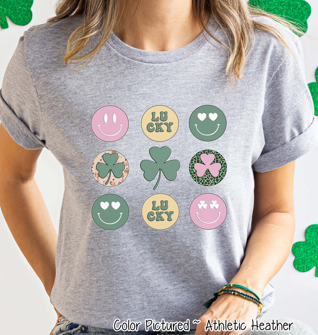Retro Smiles and Shamrock St Patricks Day Tee or Sweatshirt