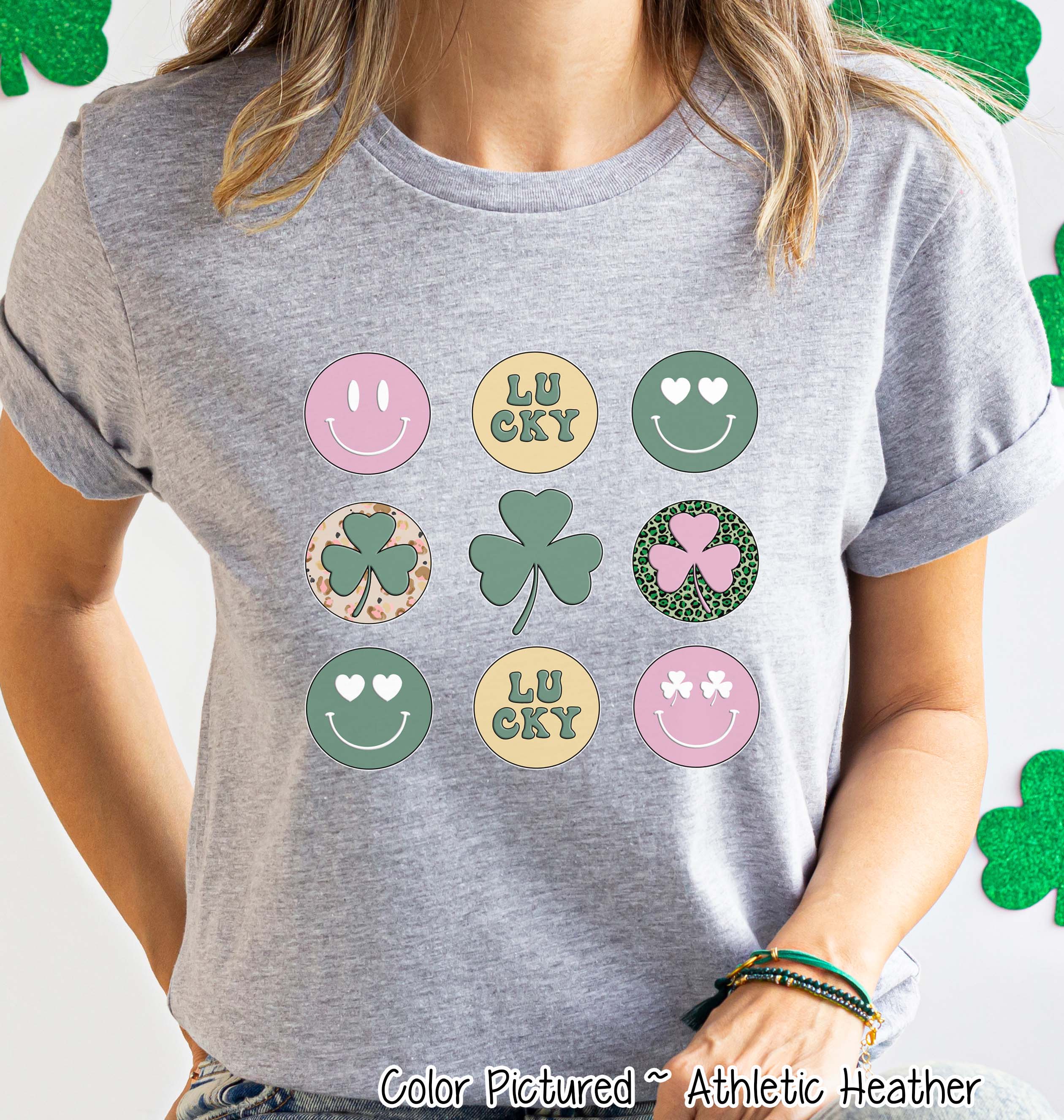 Retro Smiles and Shamrock St Patricks Day Tee or Sweatshirt
