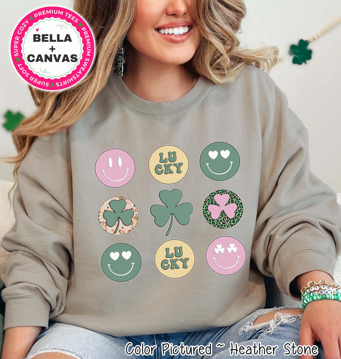 Retro Smiles and Shamrock St Patricks Day Tee or Sweatshirt