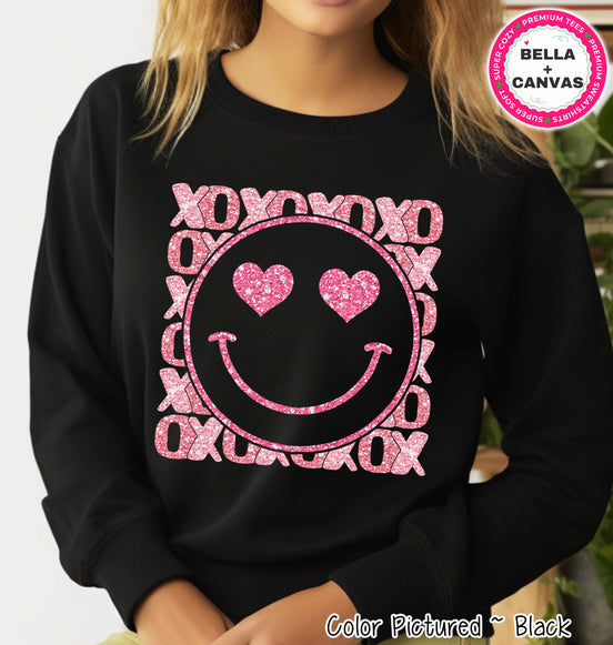 Faux Glitter Smile XOXO Preppy Valentine Tee or Sweatshirt
