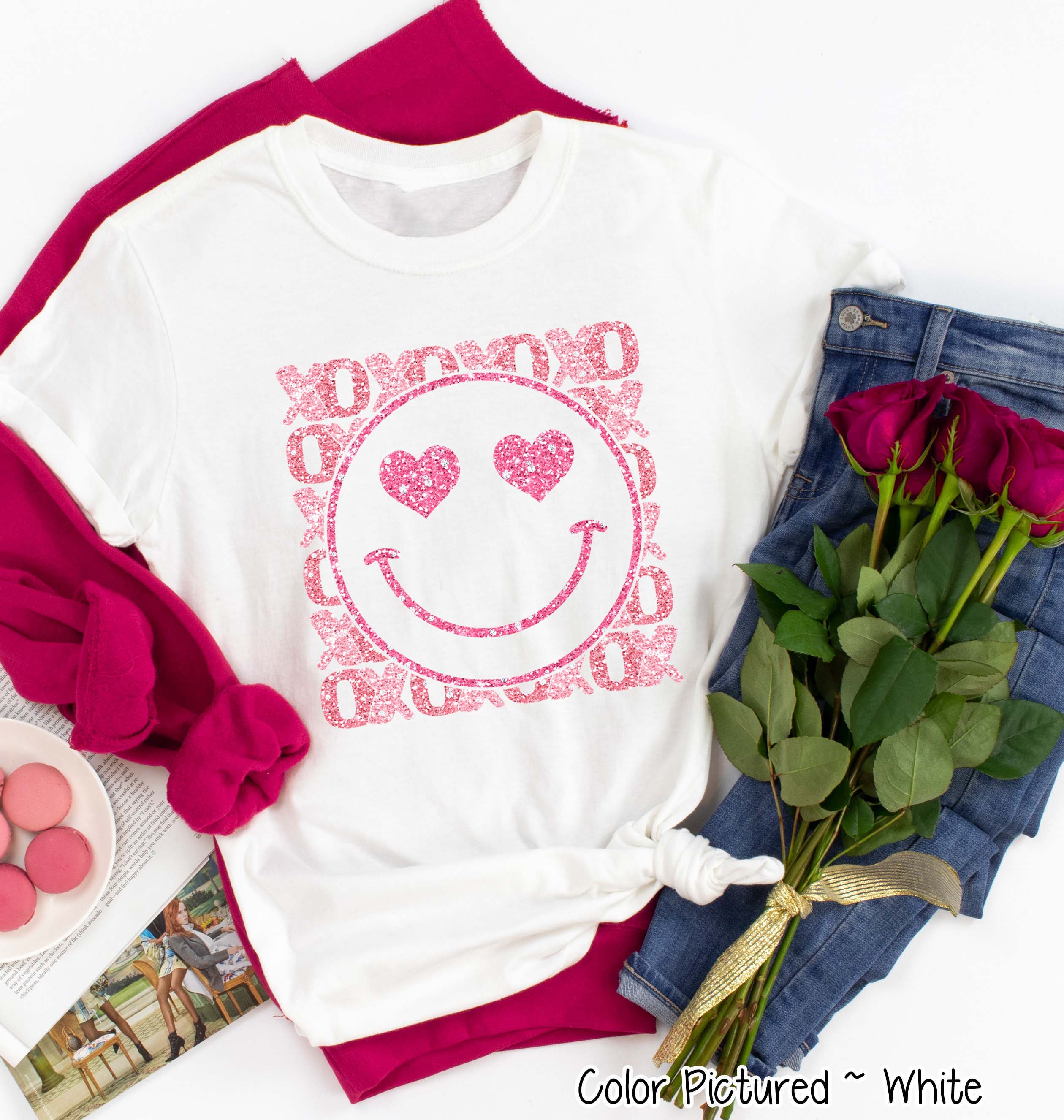 Faux Glitter Smile XOXO Preppy Valentine Tee or Sweatshirt