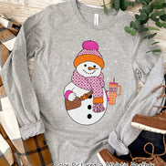 Monogram Snowman with Crossbody and Cup Winter Tee or Sweatshirt