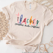 Teacher Colorful Crayons Kids and Caffeine Tee