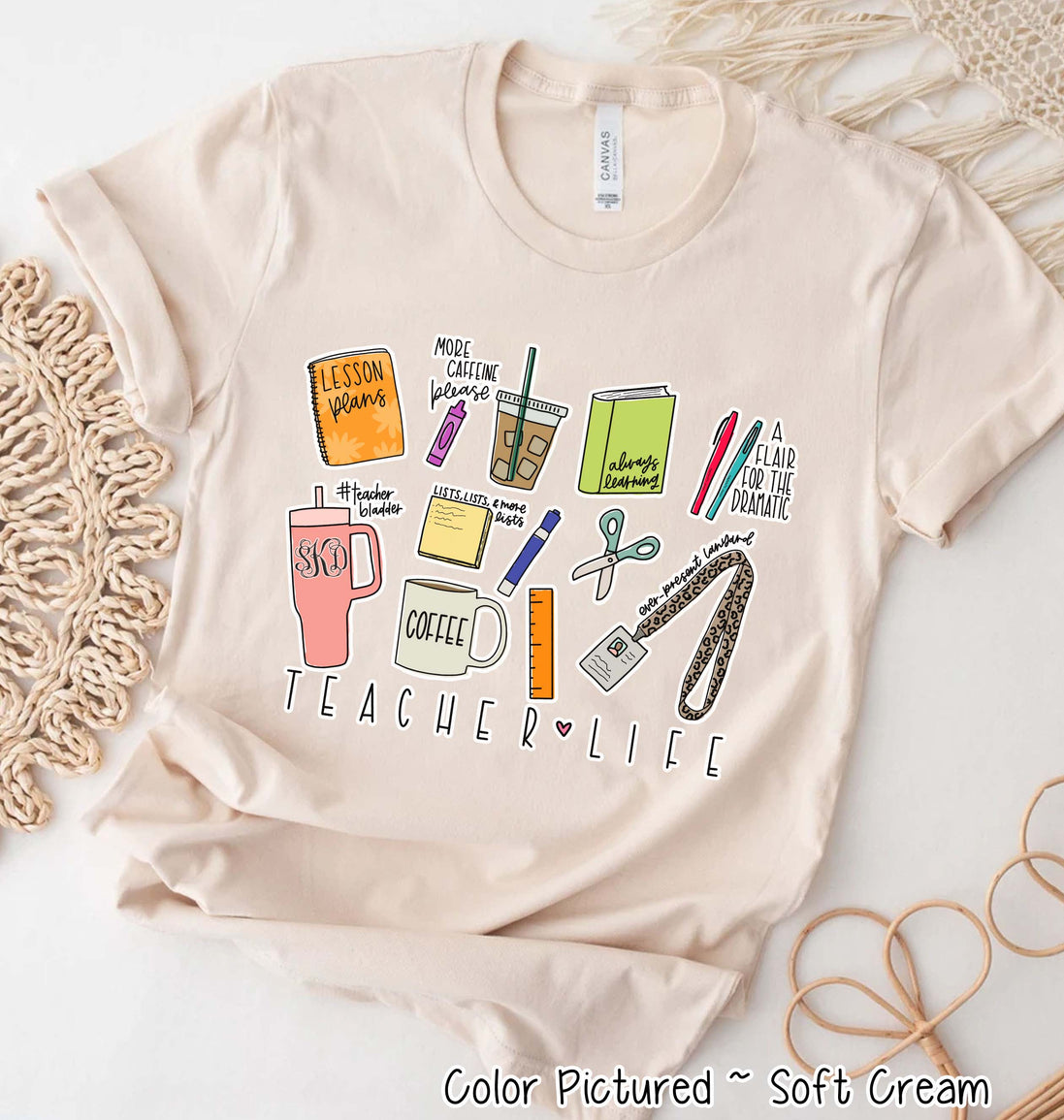 Monogram Teacher Life Doodle Icon Tee